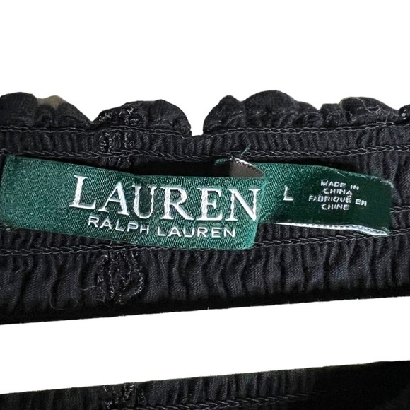 Lauren Ralph Lauren Smocked Embroidered Cotton and Modal Top Black Size Large - Picture 9 of 9